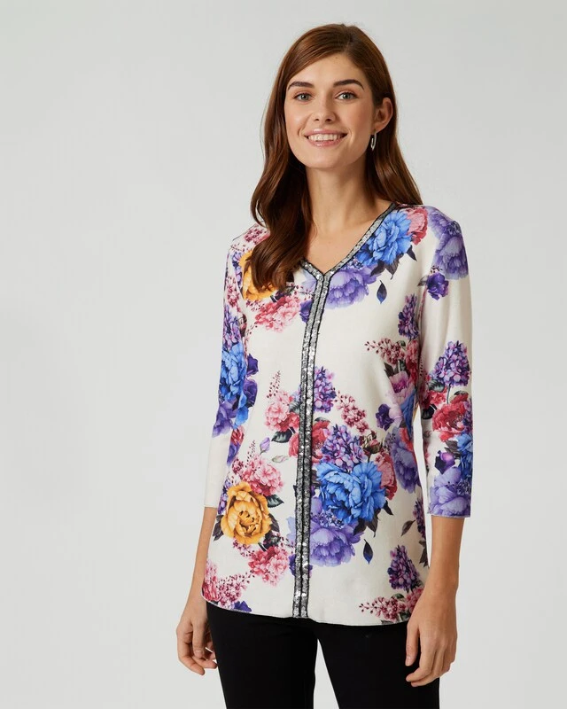 Midi-Feinstrickpullover "Blumendruck" 6 Midi-Feinstrickpullover "Blumendruck" – Bild 4