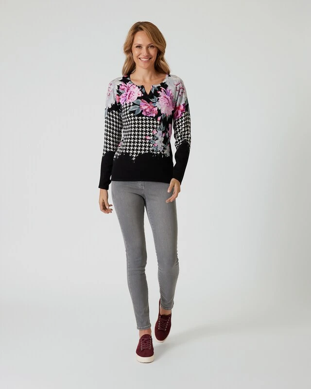 Classic Pullover "Hahnentritt-Blumen" 3 Classic Pullover "Hahnentritt-Blumen"