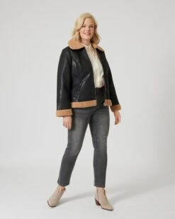 Jacke Aus Fake-Leder & Mit Webpelz