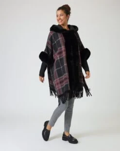 Poncho Mit Webpelzbesatz